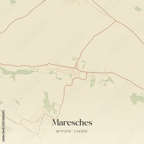 Vintage map of Maresches, France.