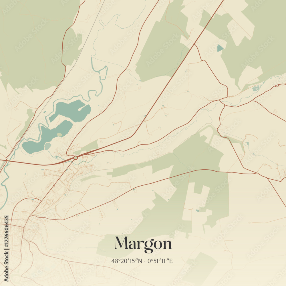 Fototapeta premium Vintage map of Margon, France.