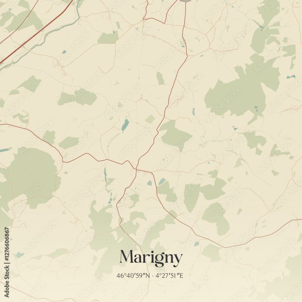Fototapeta premium Vintage map of Marigny, France.