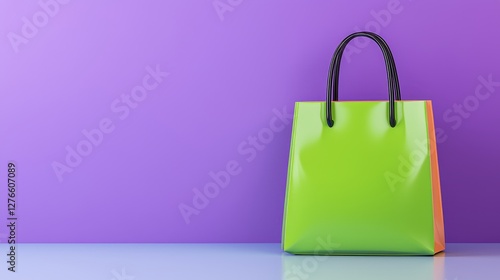 Wallpaper Mural A vibrant green shopping bag stands against a purple background, showcasing a modern and stylish design perfect for fashion enthusiasts. Torontodigital.ca