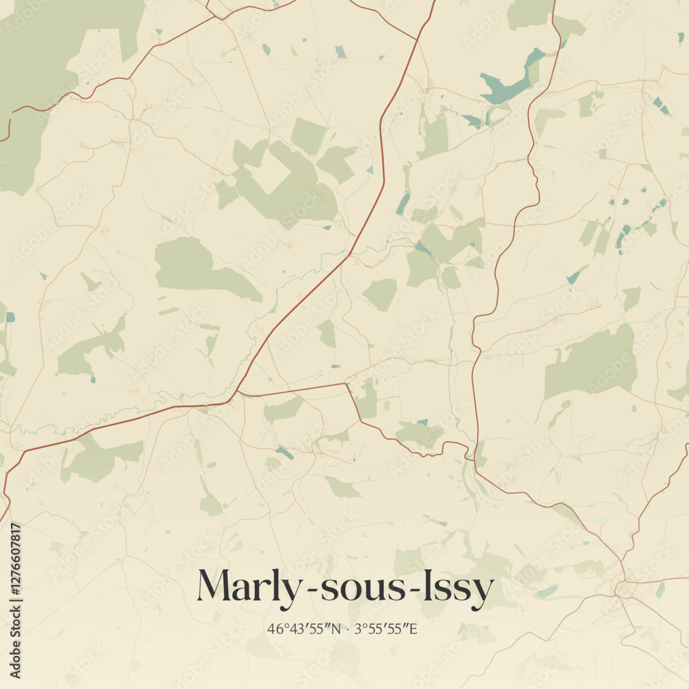 Fototapeta premium Vintage map of Marly-sous-Issy, France.