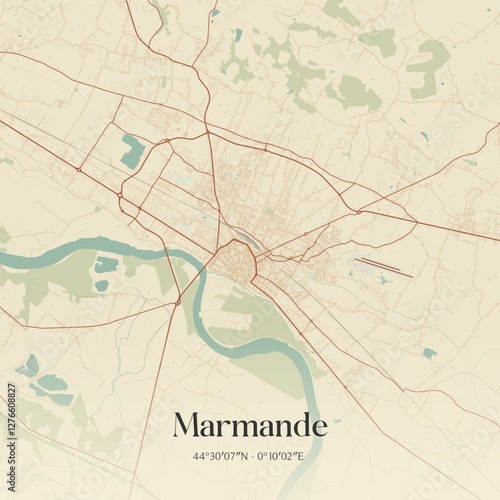 Vintage map of Marmande, France.