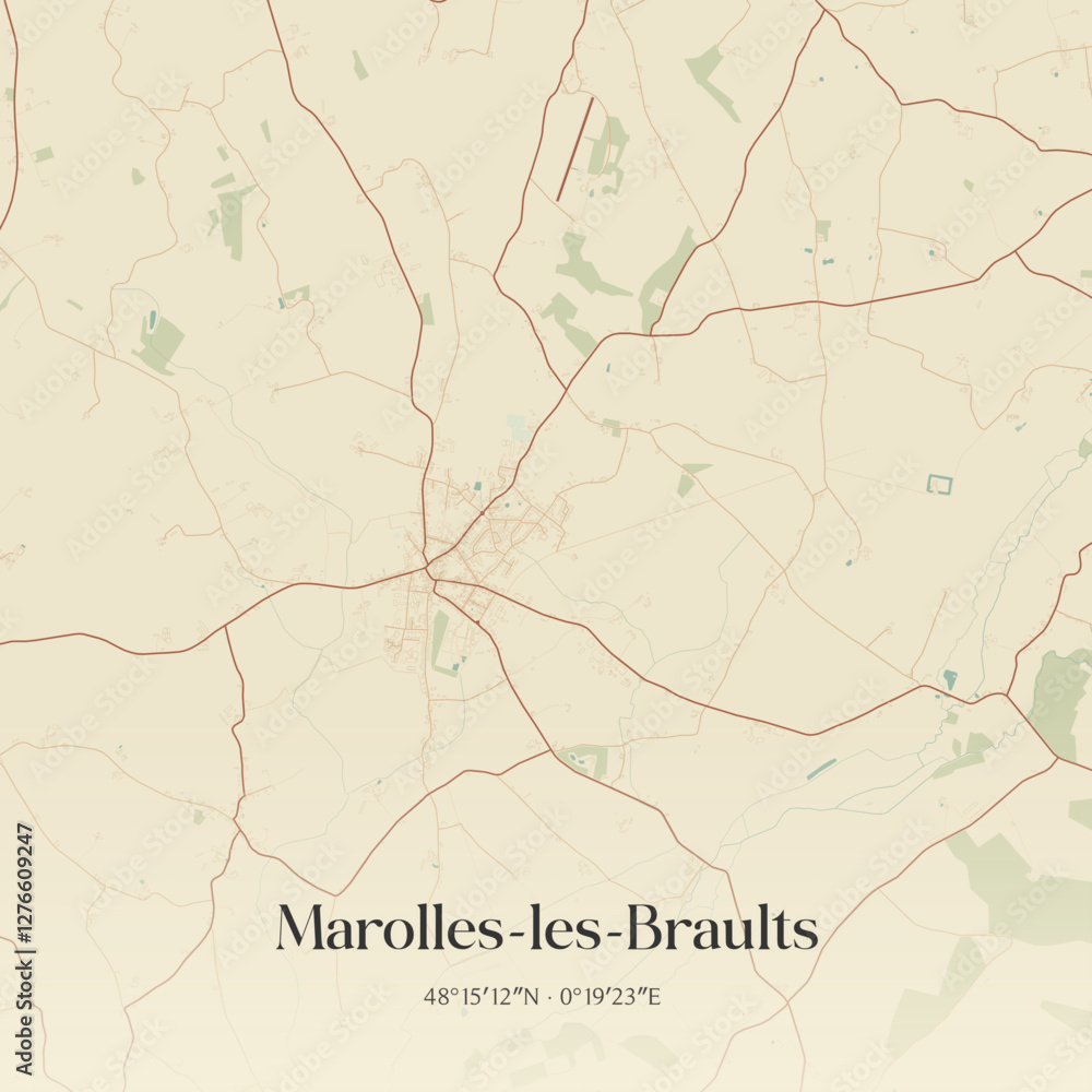 Obraz premium Vintage map of Marolles-les-Braults, France.