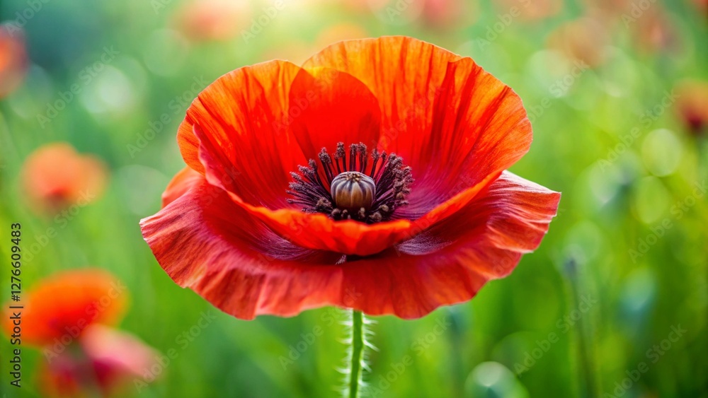 In the heart of a blooming garden, amidst the vibrant colors of spring, a beautiful red poppy blossom captivated all who admired its floral charm in closeup. nature's gift, In the heart of a blooming garden, amidst the vibrant colors of spring, a beautiful red poppy blossom captivated all who admired its floral charm in closeup. nature's gift,
