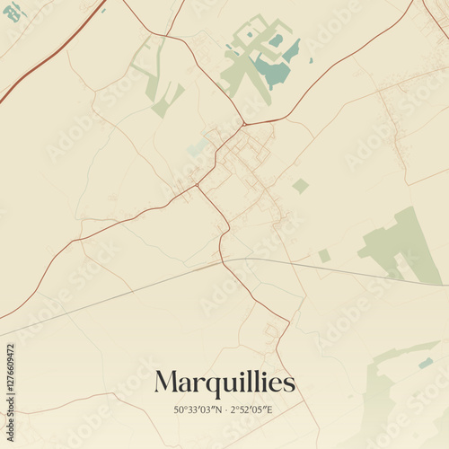 Vintage map of Marquillies, France.