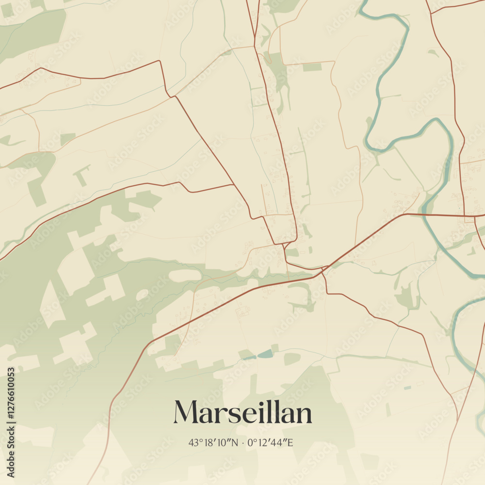 Obraz premium Vintage map of Marseillan, France.