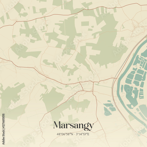 Vintage map of Marsangy, France.