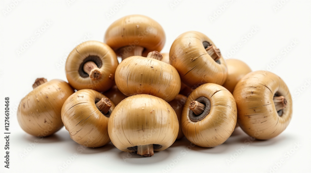 A pile of mushrooms with brown caps A pile of mushrooms with brown caps