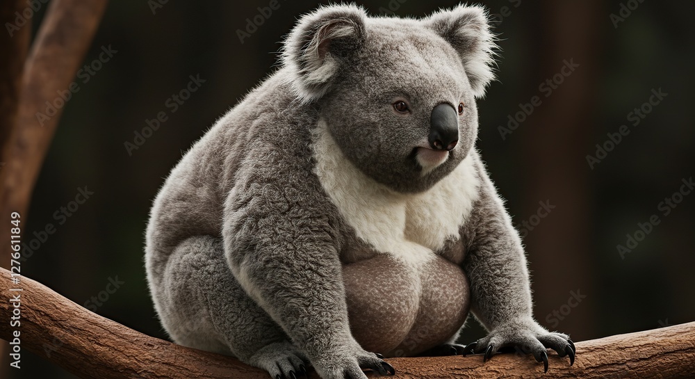 Naklejka premium Resting Koala Bear on Branch in Natural Habitat Close Up