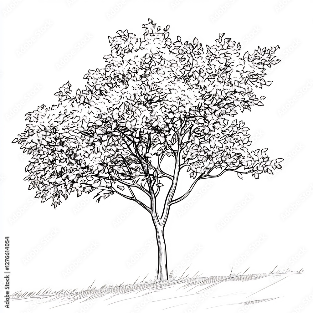 Fototapeta premium lone tree with simple line art