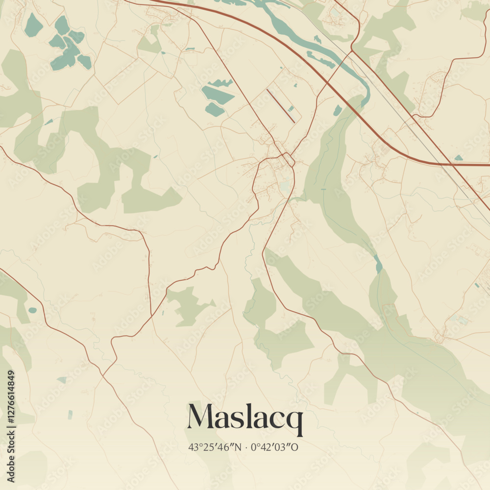 Fototapeta premium Vintage map of Maslacq, France.