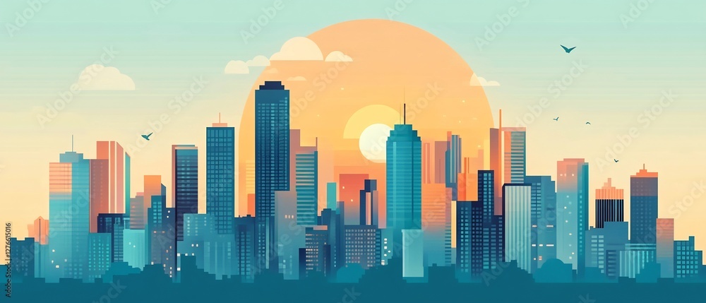 Fototapeta premium modern city skyline with vibrant tones