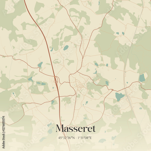 Vintage map of Masseret, France.