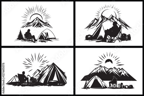 Camping Adventure Mountain Silhouette vector design: