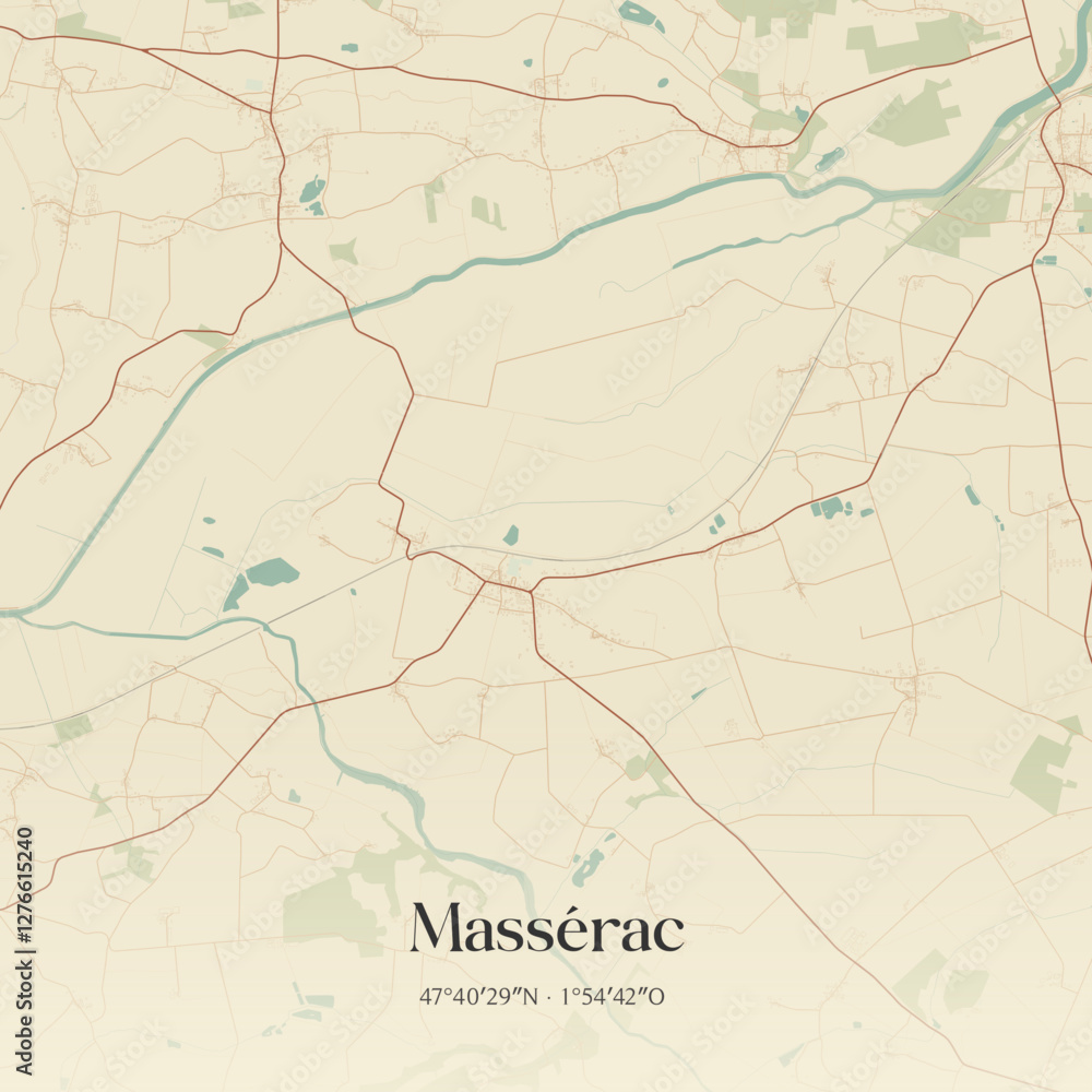 Fototapeta premium Vintage map of Massérac, France.