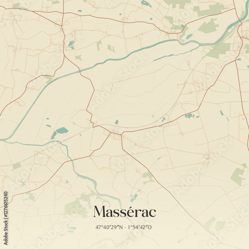 Vintage map of Massérac, France.