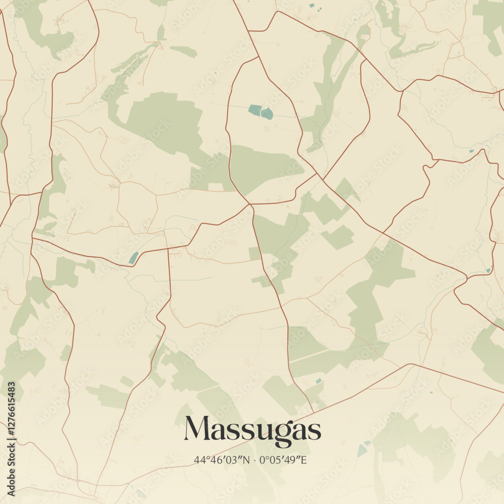 Fototapeta premium Vintage map of Massugas, France.