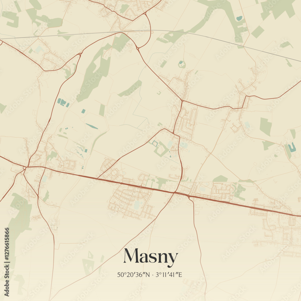Obraz premium Vintage map of Masny, France.