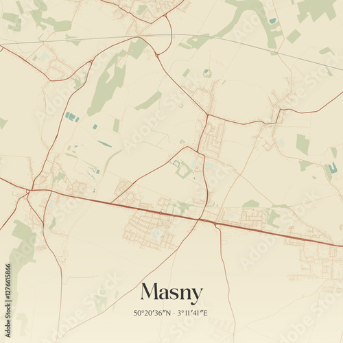 Vintage map of Masny, France.