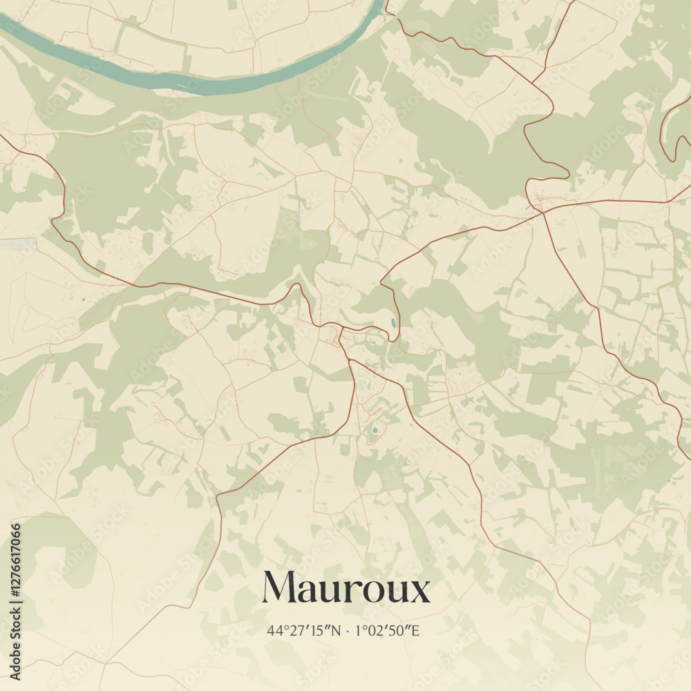 Fototapeta premium Vintage map of Mauroux, France.