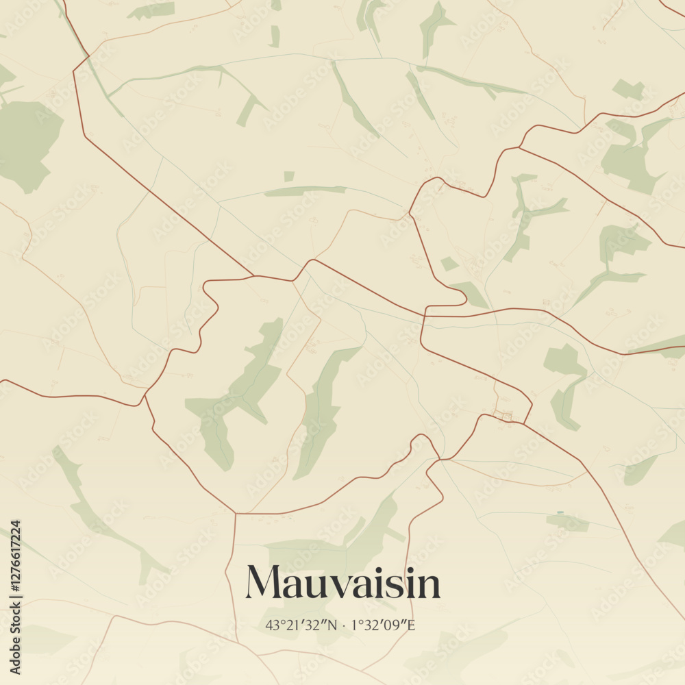 Fototapeta premium Vintage map of Mauvaisin, France.