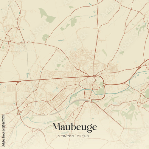 Vintage map of Maubeuge, France.