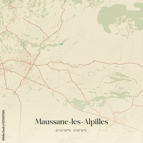 Vintage map of Maussane-les-Alpilles, France.