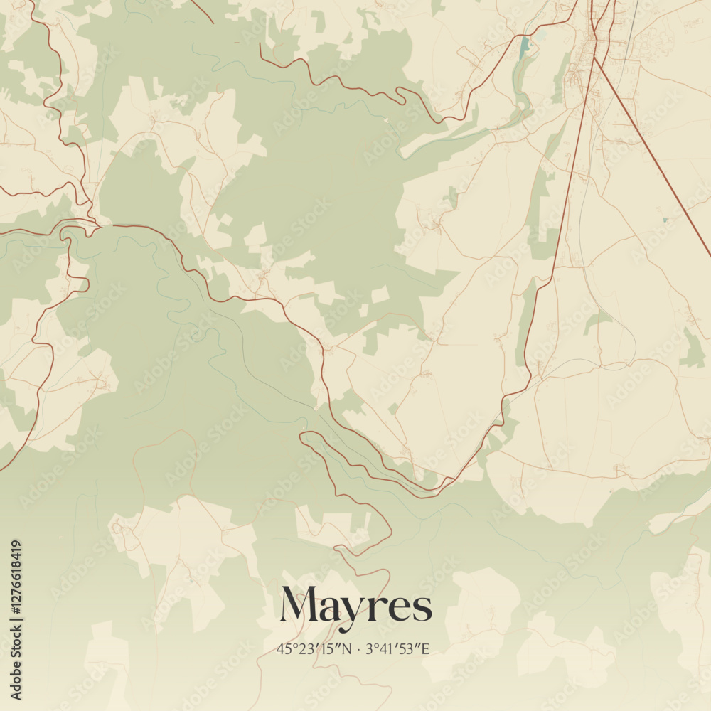 Obraz premium Vintage map of Mayres, France.