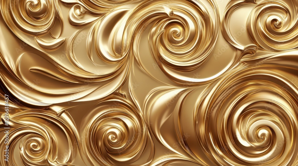 Abstract swirling gold patterns with glossy metallic texture and elegant curves Abstract swirling gold patterns with glossy metallic texture and elegant curves