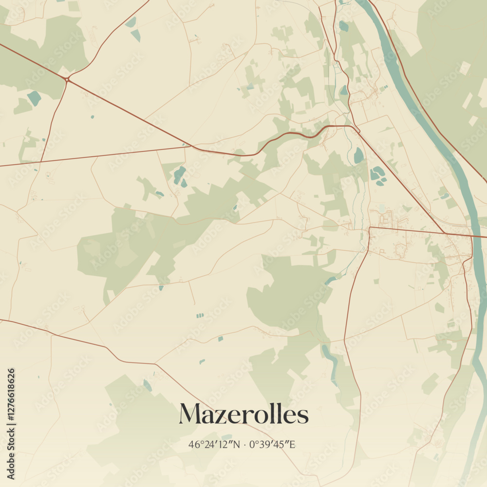 Obraz premium Vintage map of Mazerolles, France.
