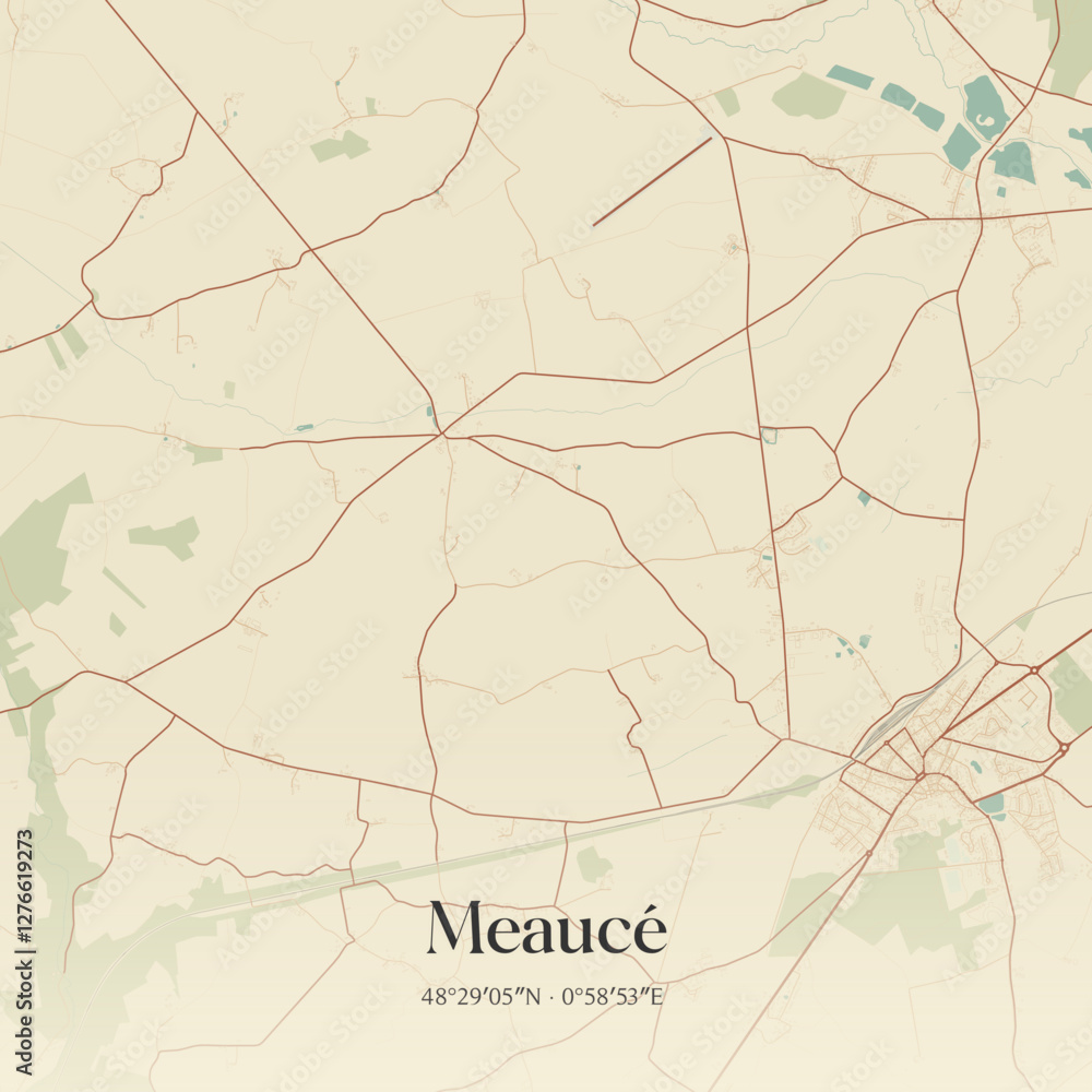 Fototapeta premium Vintage map of Meaucé, France.