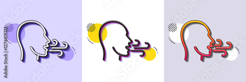 Breathing line icon. Halftone dotted pattern. Gradient icon with grain shadow. Breath difficulties sign. Respiration problems symbol. Line breathing exercise icon. Various designs. Vector