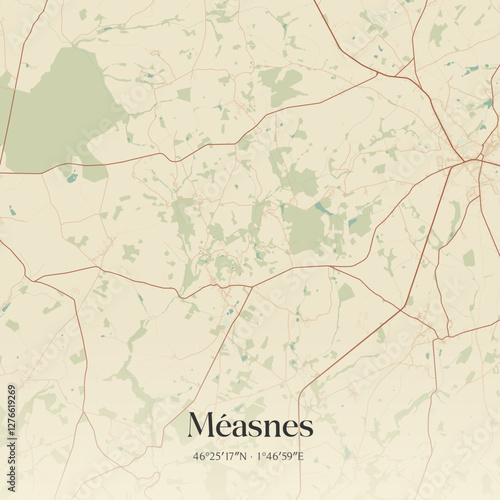 Vintage map of Méasnes, France.