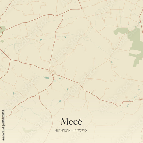 Vintage map of Mecé, France.