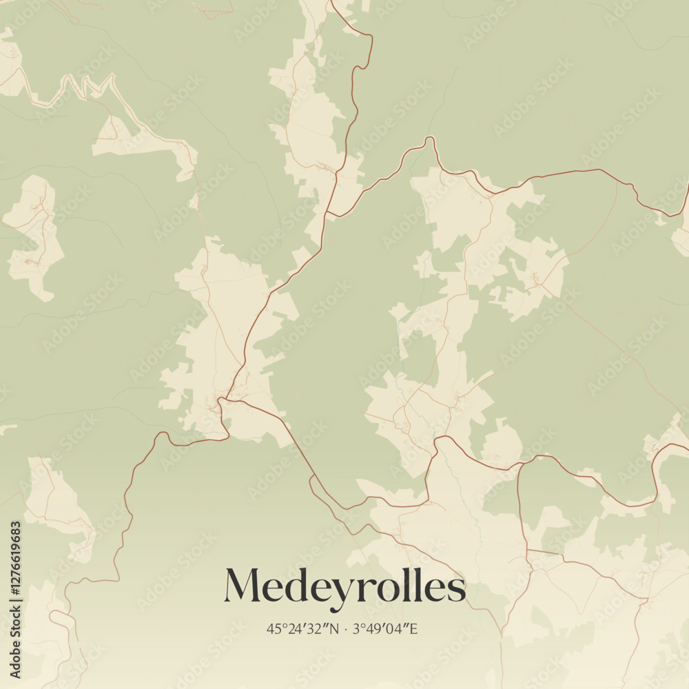 Obraz premium Vintage map of Medeyrolles, France.