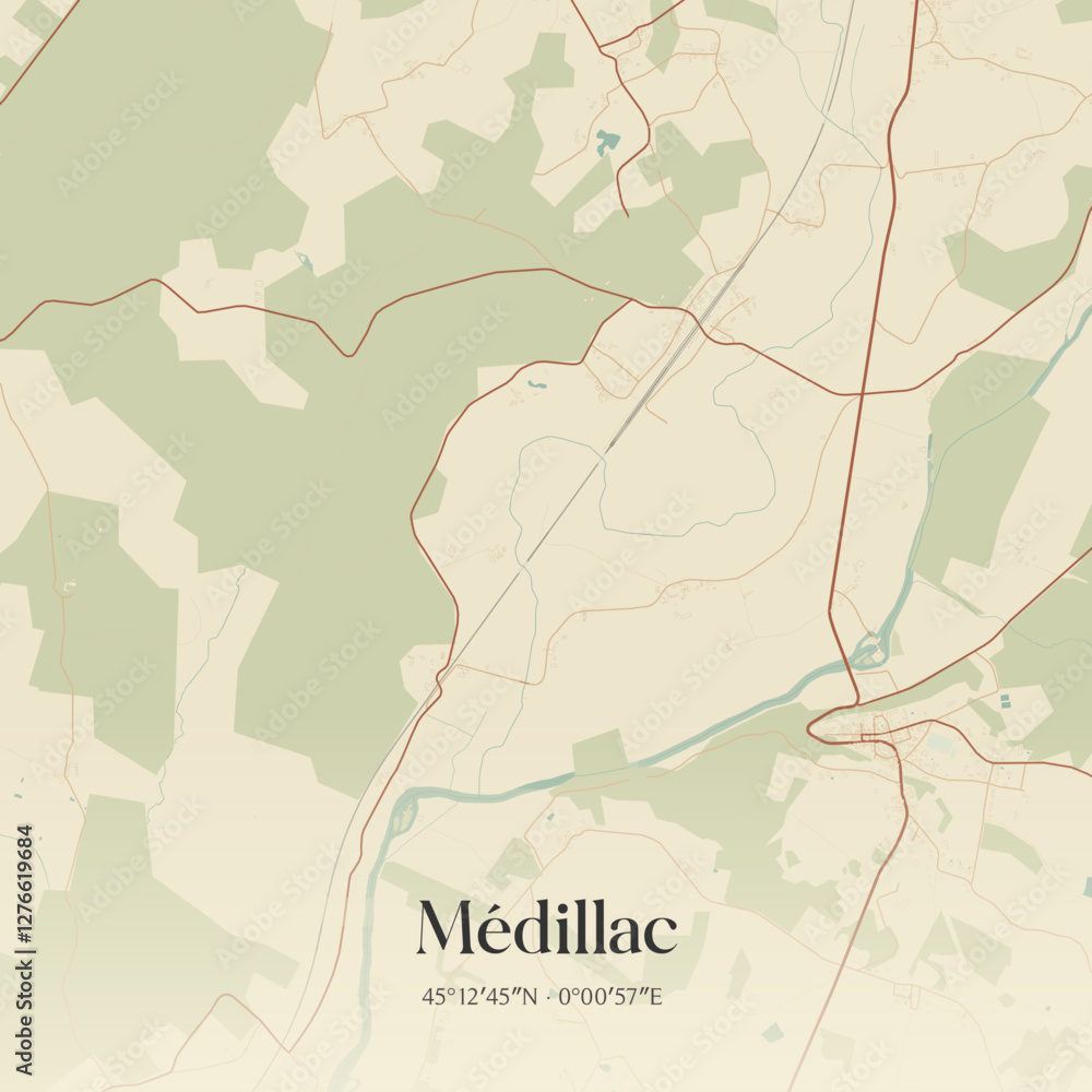 Obraz premium Vintage map of Médillac, France.