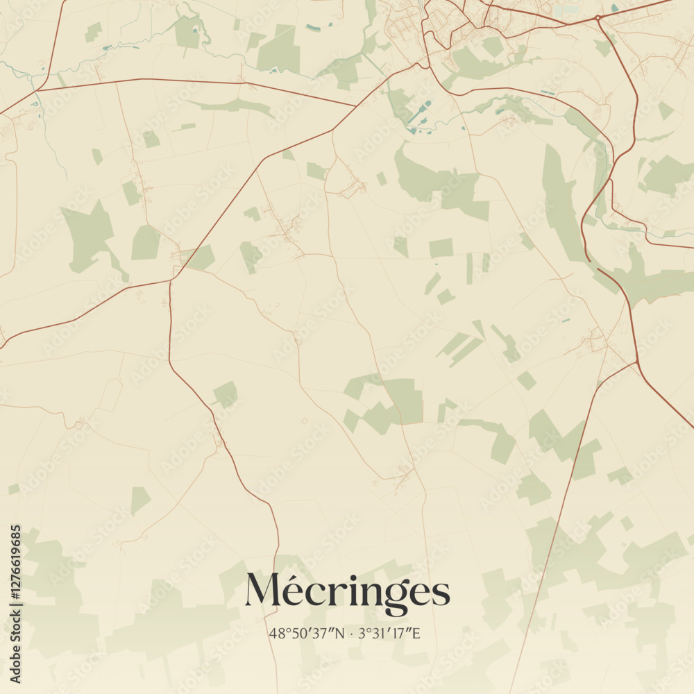 Fototapeta premium Vintage map of Mécringes, France.