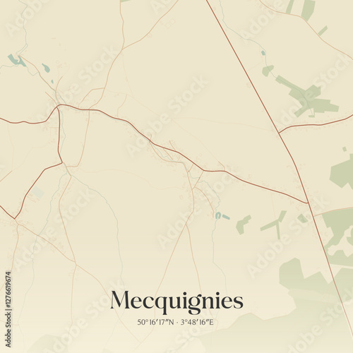 Vintage map of Mecquignies, France.