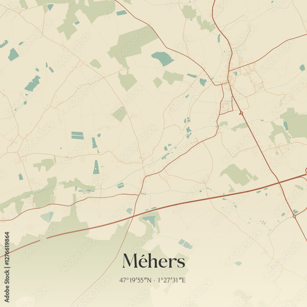 Obraz premium Vintage map of Méhers, France.