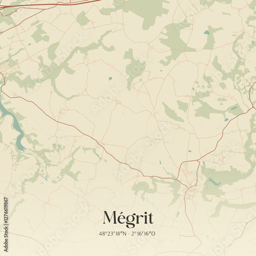 Vintage map of Mégrit, France.