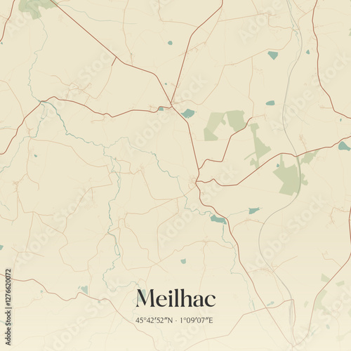 Vintage map of Meilhac, France.