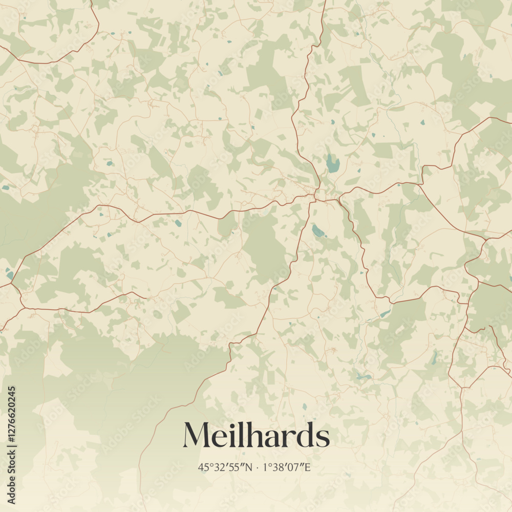 Fototapeta premium Vintage map of Meilhards, France.