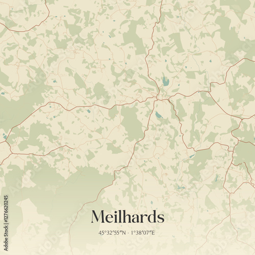 Vintage map of Meilhards, France.