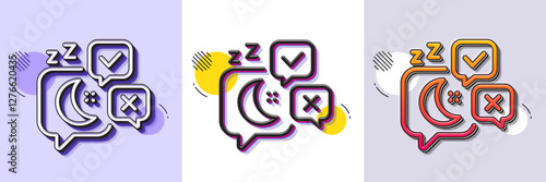Sleep line icon. Halftone dotted pattern. Gradient icon with grain shadow. Night rest sign. Chat bubble with moon symbol. Line sleep icon. Various designs. Vector