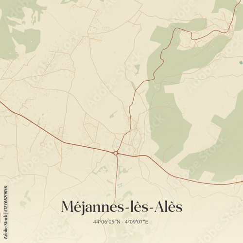 Vintage map of Méjannes-lès-Alès, France.