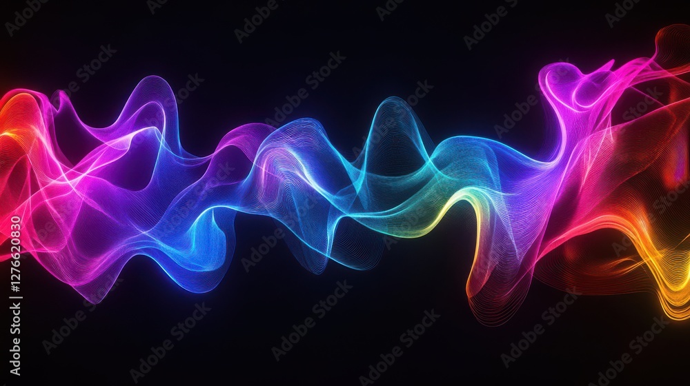 Fototapeta premium ibrant Sound Waves: A mesmerizing display of colorful sound waves against a black background, evoking feelings of energy, music, and technology. 
