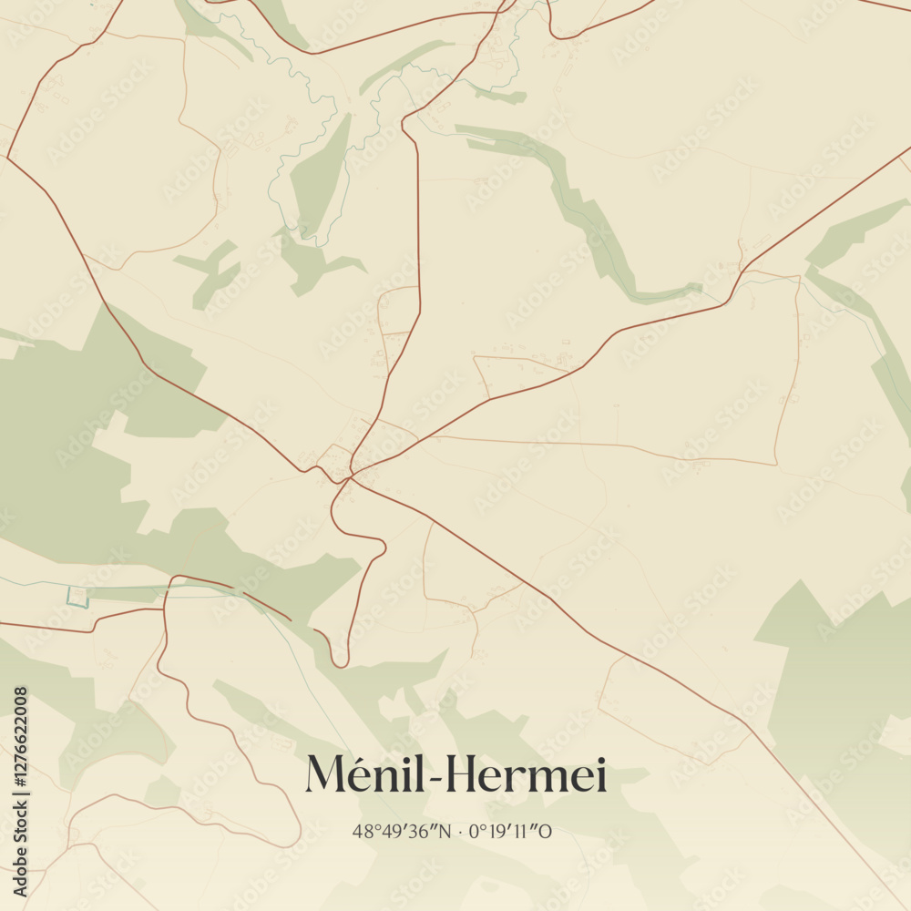 Obraz premium Vintage map of Ménil-Hermei, France.