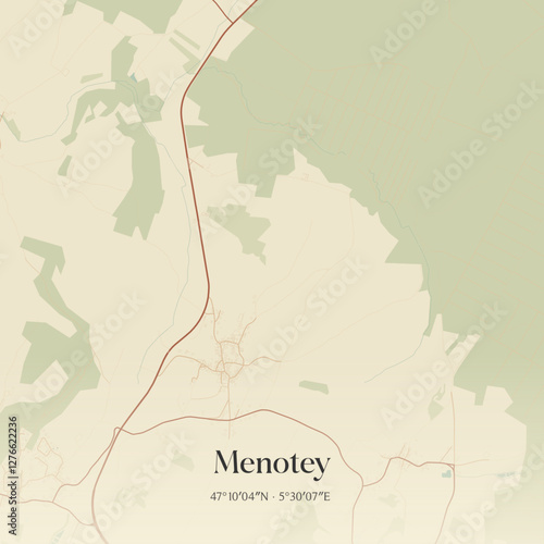 Vintage map of Menotey, France.