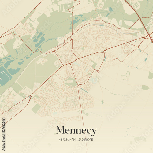 Fotografie Vintage map of Mennecy, France.