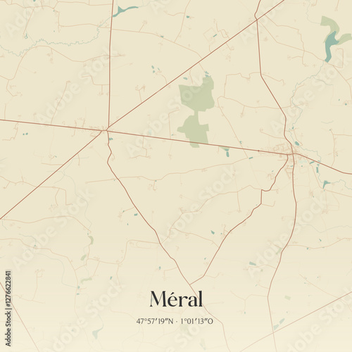 Vintage map of Méral, France.